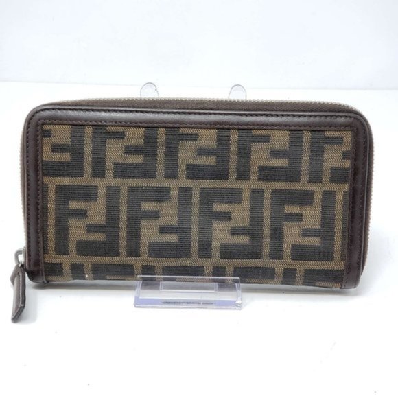 Fendi Handbags - Authentic Fendi Canvas Leather Brown Zippy Wallet